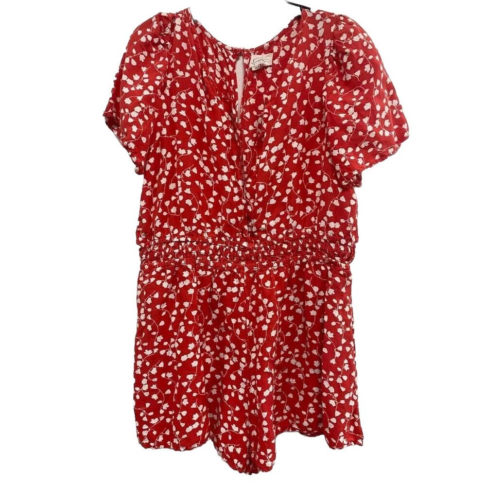 Anthropologie Short Sleeve Length Somerset Romper Linen Red White SZ XL A000408 - Picture 3 of 7